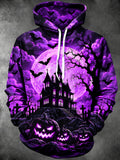 Oceanlyte Men's Long Sleeve Hoodie - Halloween Haunted Castle And Jack-o-lanterns Print