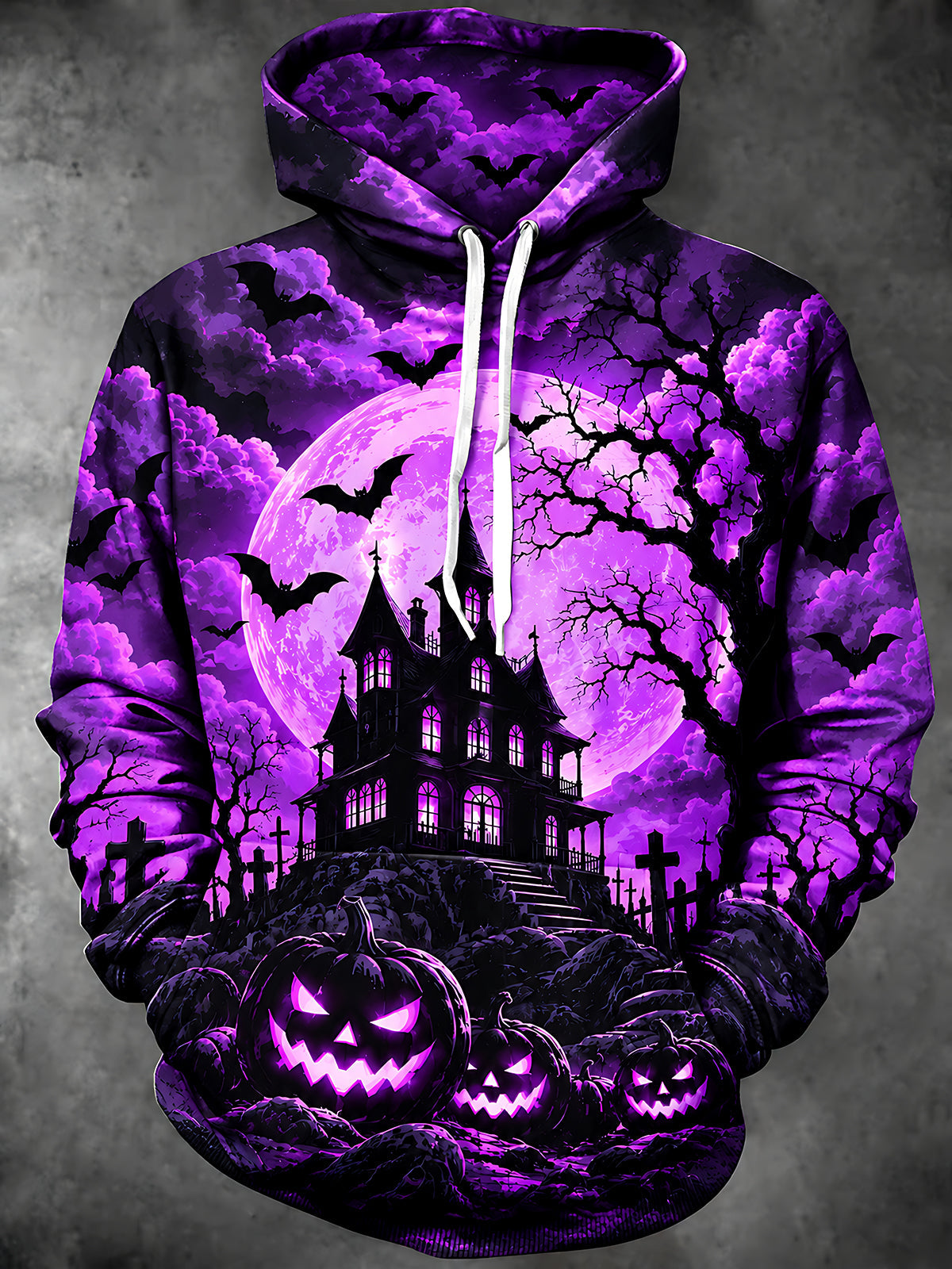 Oceanlyte Men's Long Sleeve Hoodie - Halloween Haunted Castle And Jack-o-lanterns Print