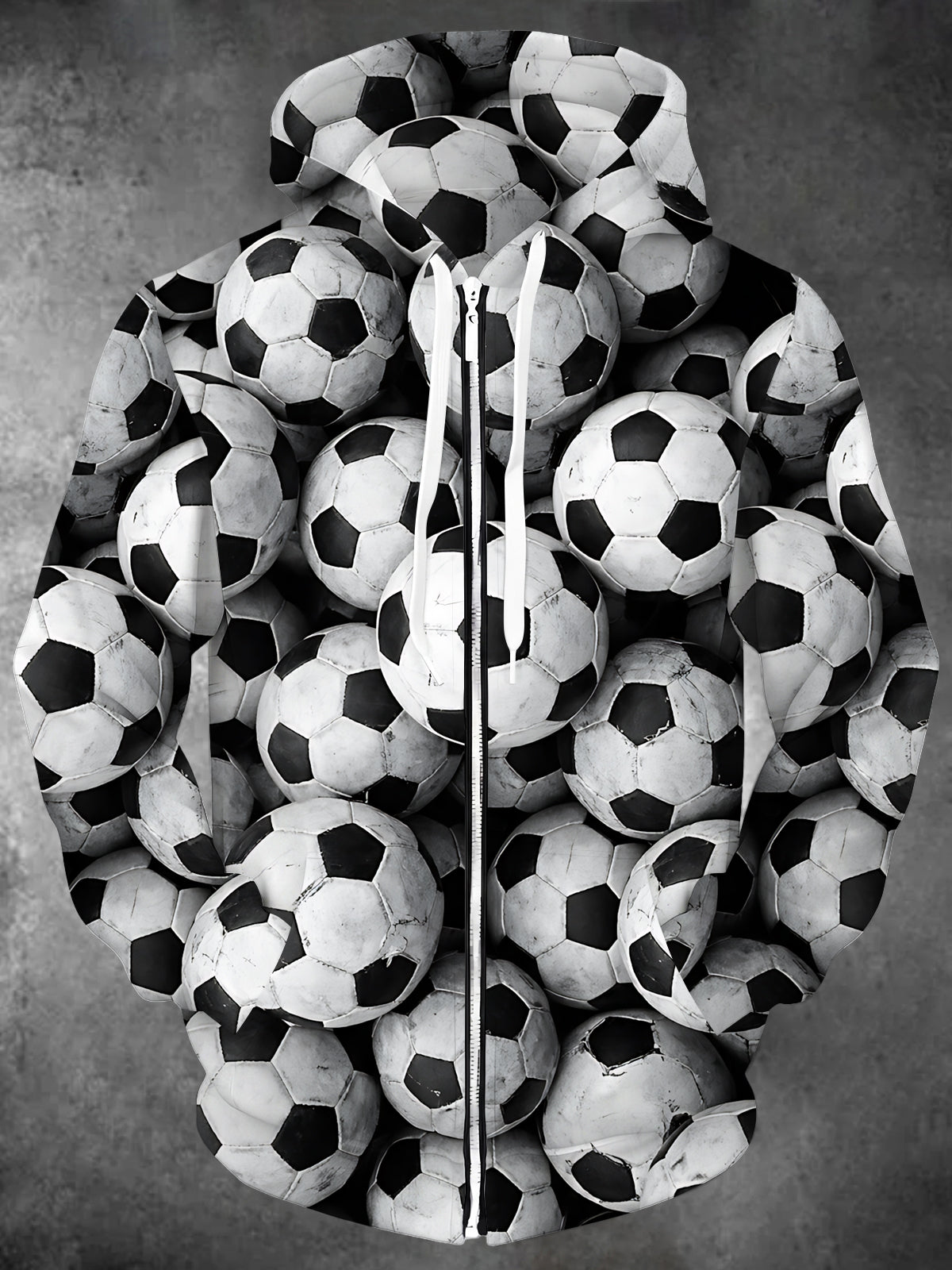 Oceanlyte Men's Soccer Balls Print Long Sleeve Zip-Up Hoodie with Kangaroo Pocket