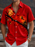 Oceanlyte Men's Graphic Halloween Witch And Pumpkins Print Short Sleeve Shirt with Chest Pocket