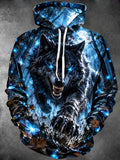 Oceanlyte Men's Long Sleeve Hoodie - Wolf In Forest With Moon And Butterflies Print