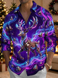 Oceanlyte Men's Long Sleeve Shirt - Cyberpunk Mechanical Reindeer And Christmas Bells Print with Chest Pocket