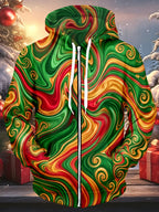 Oceanlyte Men's Christmas Abstract Fluid Swirl Pattern Long Sleeve Zip-Up Hoodie