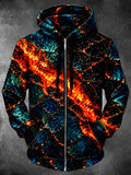 Oceanlyte Men's Printed Abstract Lava Flow Print Long Sleeve Zip-Up Hoodie with Kangaroo Pocket