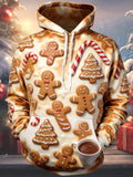 Oceanlyte Men's Gingerbread Men And Christmas Trees Print Long Sleeve Hoodie