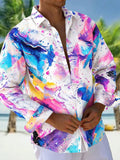Oceanlyte Men's Abstract Watercolor Splashes And Swirls Print Long Sleeve Shirt with Chest Pocket