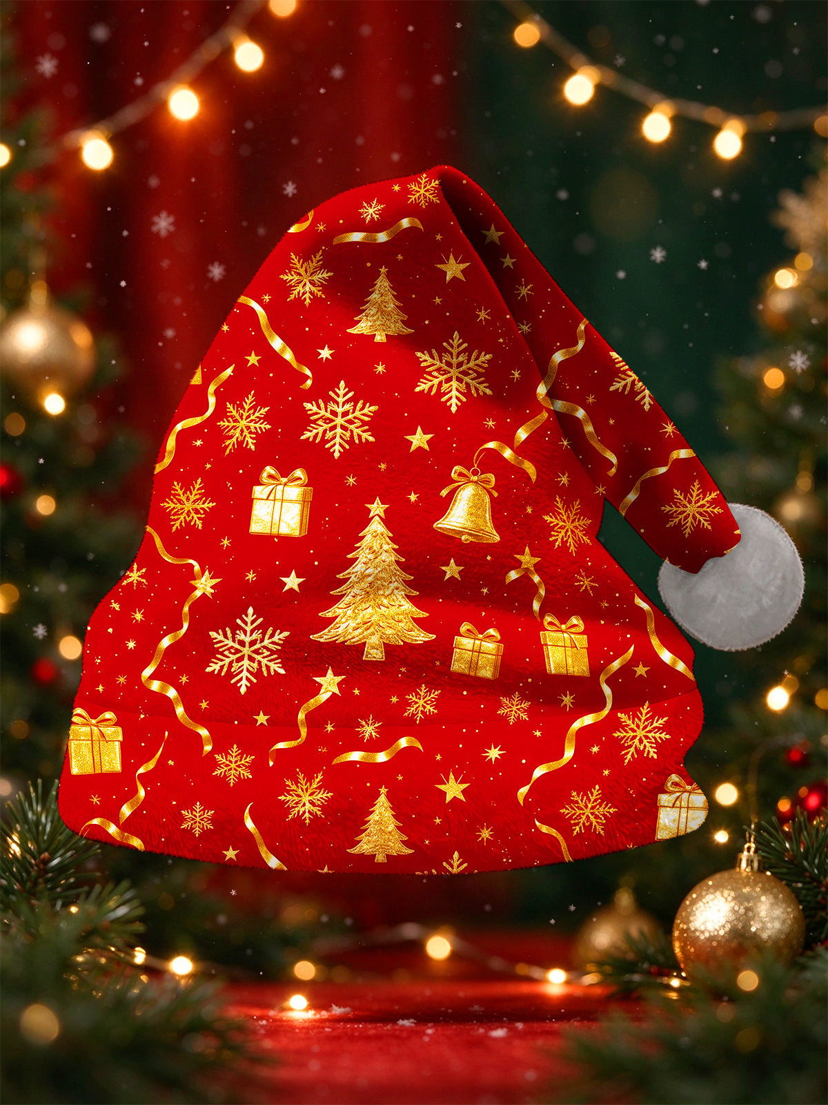 Oceanlyte Men's Christmas Trees Snowflakes Gift Boxes Bells And Stars Print Hat