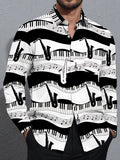Oceanlyte Men's Graphic Piano Keys And Musical Notes Print Long Sleeve Shirt with Chest Pocket