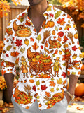 Oceanlyte Men's Long Sleeve Shirt - Thanksgiving Cornucopia And Harvest Cartoons Print with Chest Pocket