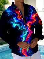 Oceanlyte Men's Abstract Abstract Color Smoke Print Long Sleeve Shirt with Chest Pocket