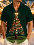 Oceanlyte Men's Christmas Tree With Ornaments And Star Print Short Sleeve Shirt with Chest Pocket