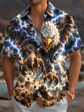 Oceanlyte Men's Short Sleeve Shirt - Eagle With Lightning And Desert Landscape Print with Chest Pocket