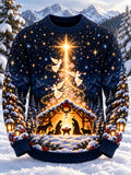 Oceanlyte Men's Long Sleeve Crew Neck Sweater - Nativity Scene With Angels And Star Print