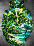 Oceanlyte Men's Palm Trees And Tropical Beach Landscape Print Long Sleeve Hoodie