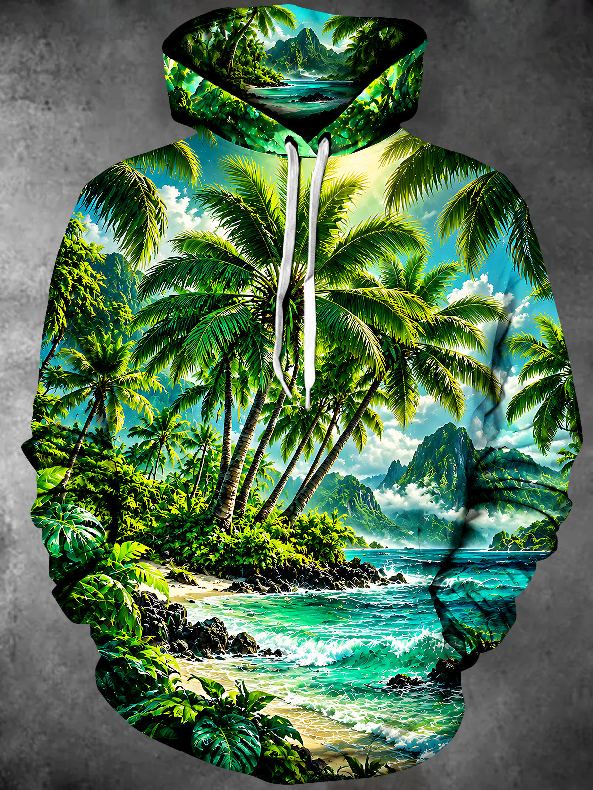 Oceanlyte Men's Palm Trees And Tropical Beach Landscape Print Long Sleeve Hoodie