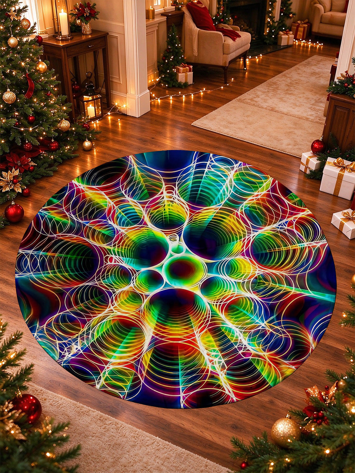Oceanlyte Rainbow Psychedelic Spider Web Round Area Rug