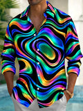 Oceanlyte Men's Printed Neon Abstract Wavy Lines Print Long Sleeve Shirt with Chest Pocket