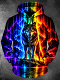 Oceanlyte Men's Wolf With Mountain Landscape Print Long Sleeve Zip-Up Hoodie