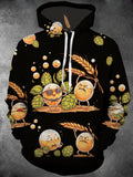 Oceanlyte Men's Anthropomorphic Beer Bubbles And Hops Print Long Sleeve Hoodie