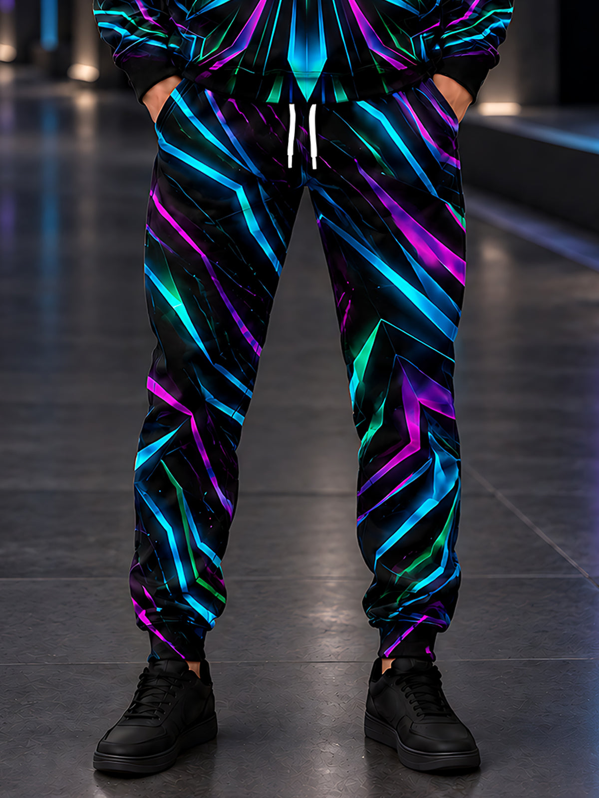 Oceanlyte Men's Graphic Neon Geometric Lines Print Pants
