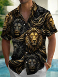 Oceanlyte Men's Hawaiian Lion Faces Print Short Sleeve Shirt with Chest Pocket