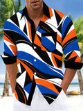 Oceanlyte Men's Geometric Abstract Waves And Stripes Print Long Sleeve Shirt with Chest Pocket