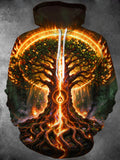 Oceanlyte Men's Tree Of Life With Rune Circle And Fire Print Long Sleeve Hoodie