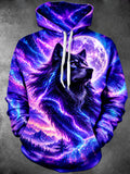 Oceanlyte Men's Long Sleeve Hoodie - Wolf Head With Full Moon And Galaxy Background Print
