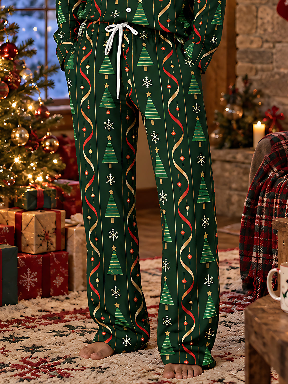 Oceanlyte Men's Printed Christmas Trees And Snowflakes Print Pants