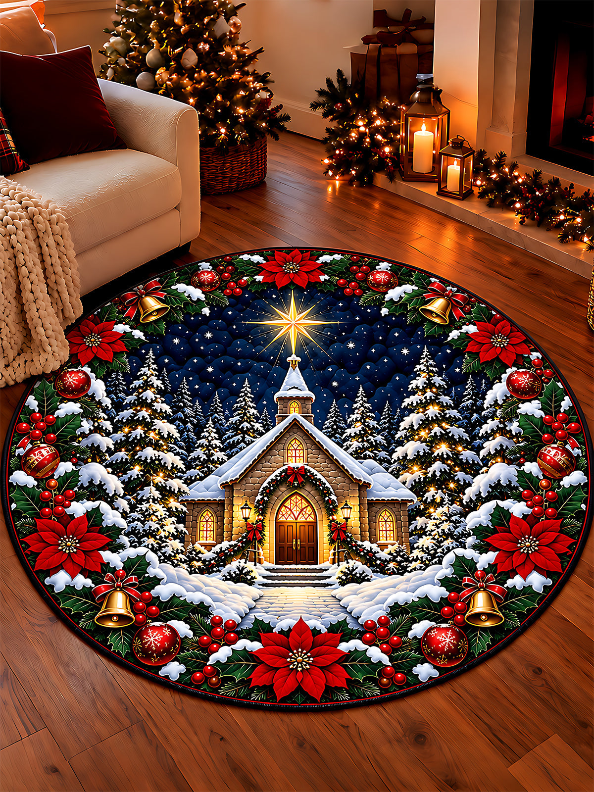 Oceanlyte Snow Church Round Area Rug