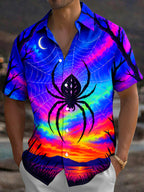 Oceanlyte Men's Hawaiian Spider And Spider Web Print Short Sleeve Shirt with Chest Pocket