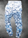 Oceanlyte Men's Drawstring Elastic-Waist Sweatpants - 3D Geometric Ice Crystals Print with Side Pockets
