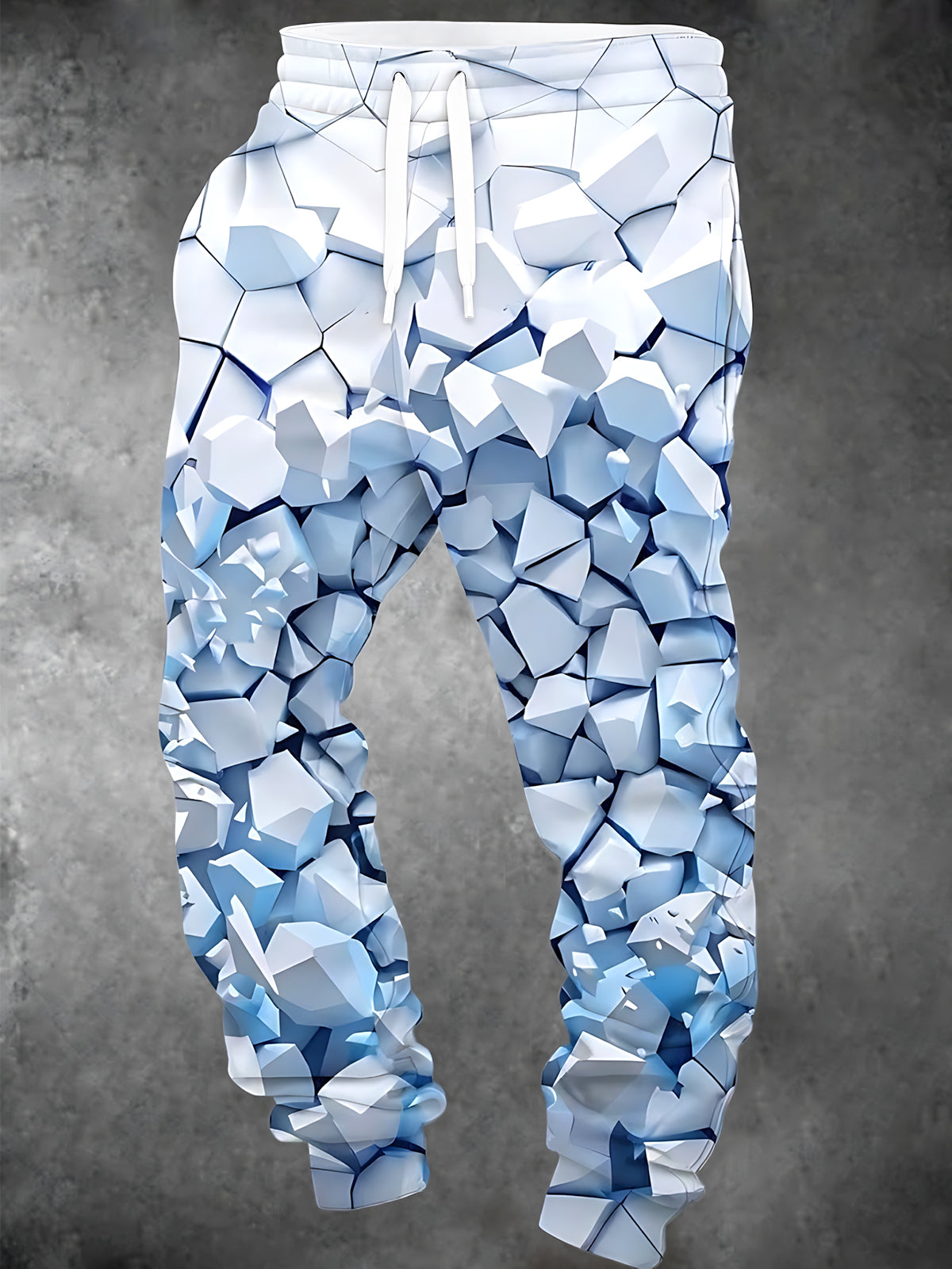 Oceanlyte Men's Drawstring Elastic-Waist Sweatpants - 3D Geometric Ice Crystals Print with Side Pockets
