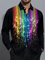 Oceanlyte Men's Rainbow Gradient Lines With Sparkles Print Long Sleeve Shirt with Chest Pocket