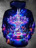 Oceanlyte Men's Neon Carousel With Fantasy Creatures Print Long Sleeve Hoodie