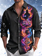 Oceanlyte Men's Neon Religious And Spiritual Symbols Print Long Sleeve Shirt with Chest Pocket
