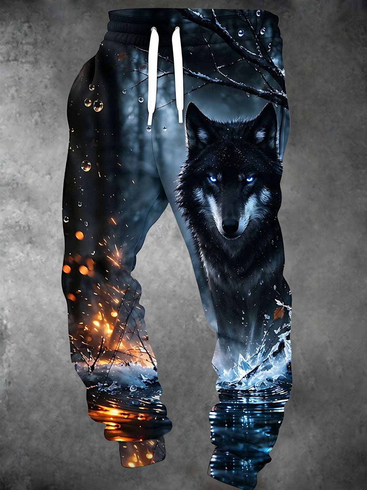 Oceanlyte Men's Graphic Black Wolf With Blue Eyes In Winter Forest Print Pants