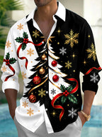 Oceanlyte Men's Christmas Tree With Ornaments And Holly Print Long Sleeve Shirt with Chest Pocket