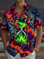 Oceanlyte Men's Short Sleeve Shirt - Halloween Gothic Hourglass With Green Liquid Print with Chest Pocket