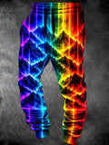 Oceanlyte Men's Pants - Neon Rainbow Mountain Landscape With Vertical Light Strips Print