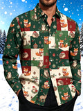 Oceanlyte Men's Forest Animals And Christmas Ornaments Print Long Sleeve Shirt with Chest Pocket