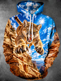 Oceanlyte Men's Graphic Lion Jumping From Rocky Cliff Print Long Sleeve Hoodie