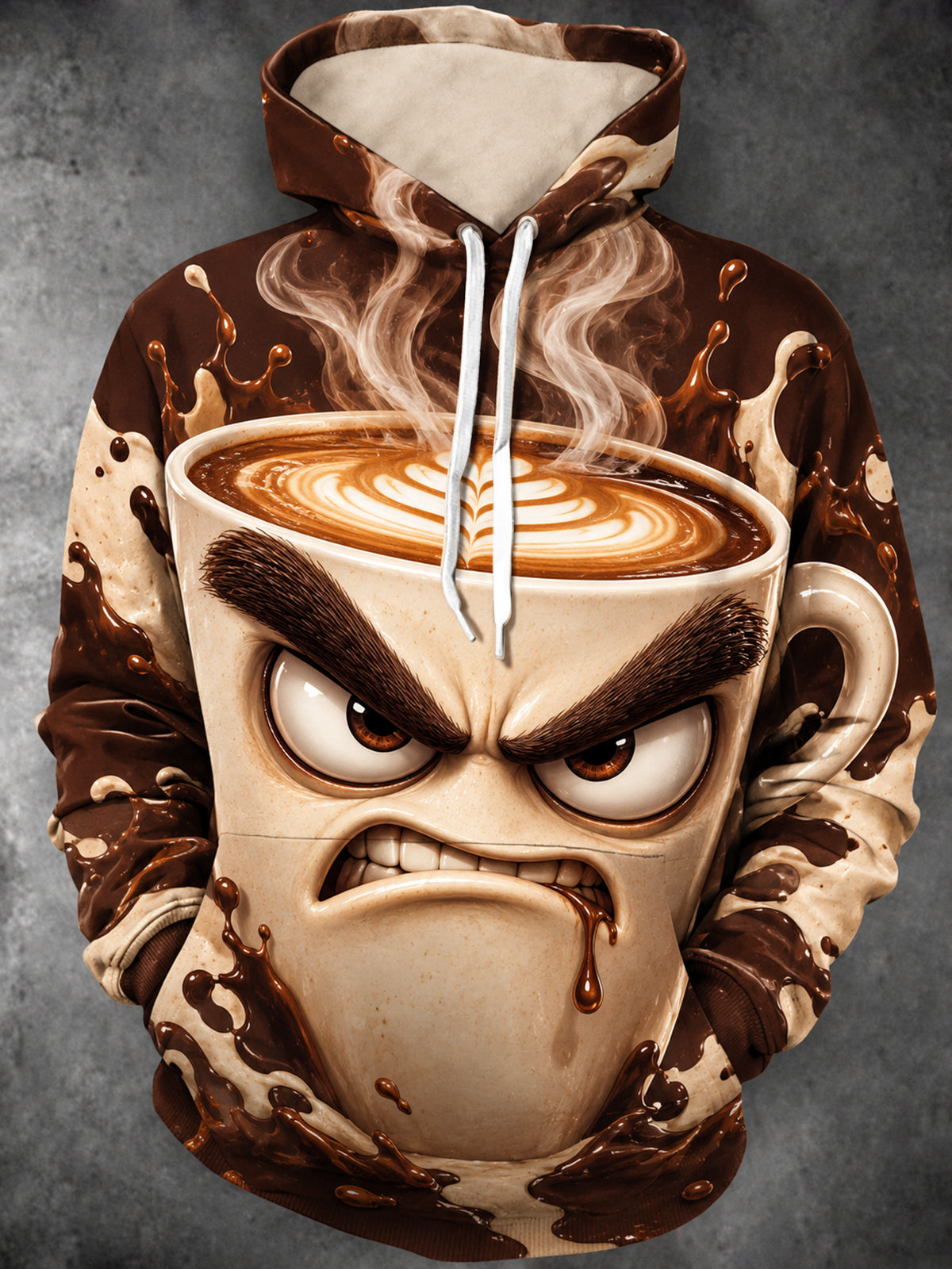 Oceanlyte Men's Angry Coffee Cup With Splashing Liquid Print Long Sleeve Hoodie