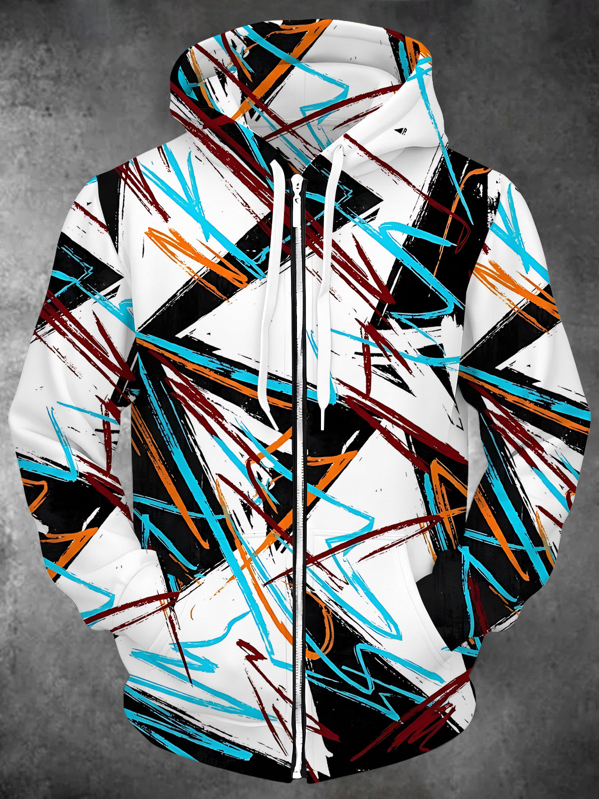 Oceanlyte Men's Abstract Geometric Brushstrokes Print Long Sleeve Zip-Up Hoodie