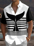 Oceanlyte Men's Striped Whale Tail And Stripes Print Short Sleeve Shirt with Chest Pocket