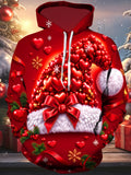 Oceanlyte Men's Christmas Hat Made Of Red Hearts Print Long Sleeve Hoodie
