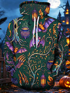 Oceanlyte Men's Long Sleeve Hoodie - Halloween Bats And Cauldrons In A Dark Forest Print