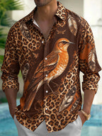 Oceanlyte Men's Printed Bird And Leopard Print Long Sleeve Shirt with Chest Pocket