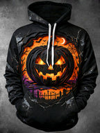 Oceanlyte Men's Long Sleeve Hoodie - Halloween Jack-o-lantern And Graveyard Scene Print