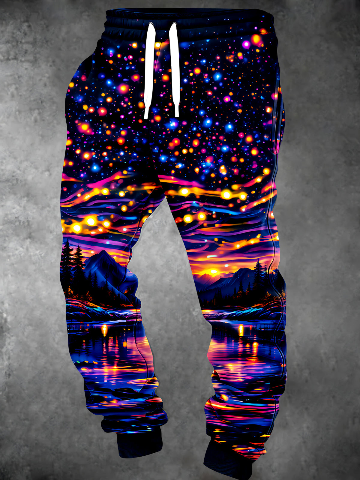 Oceanlyte Men's Starry Night Sky With Mountains And Lake Reflection Print Pants